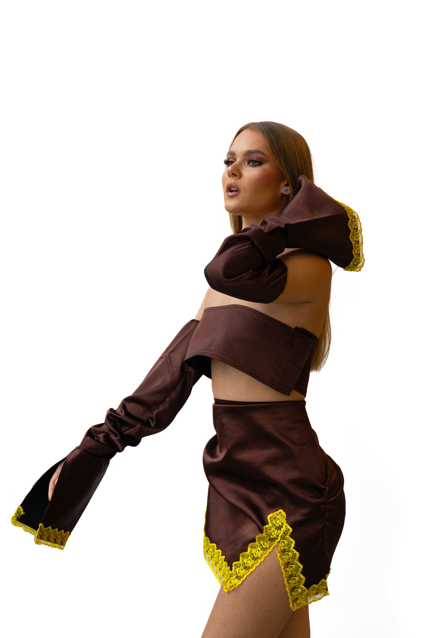 Brown Satin Skirt Set