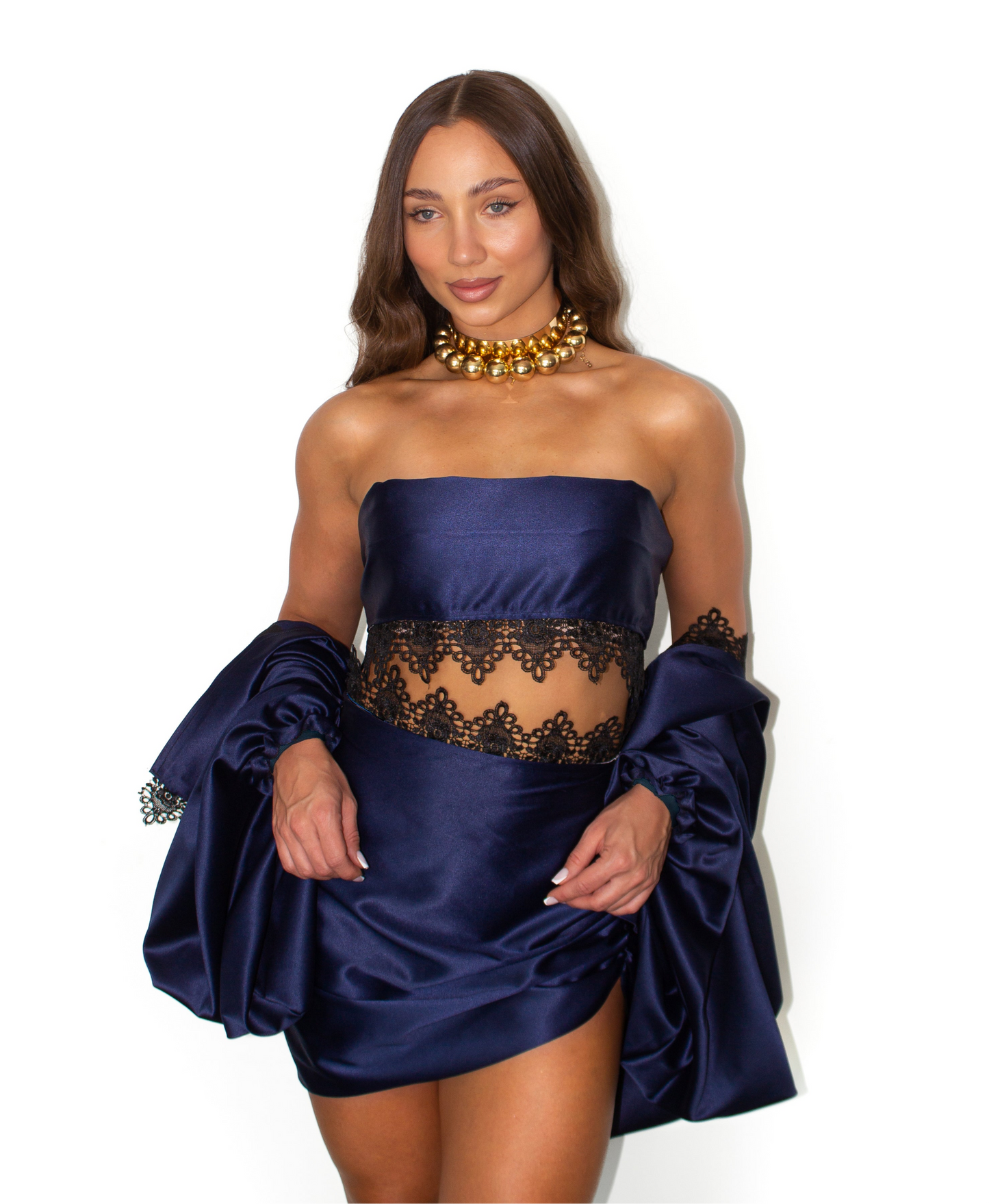 Navy Blue Satin Sexy Set