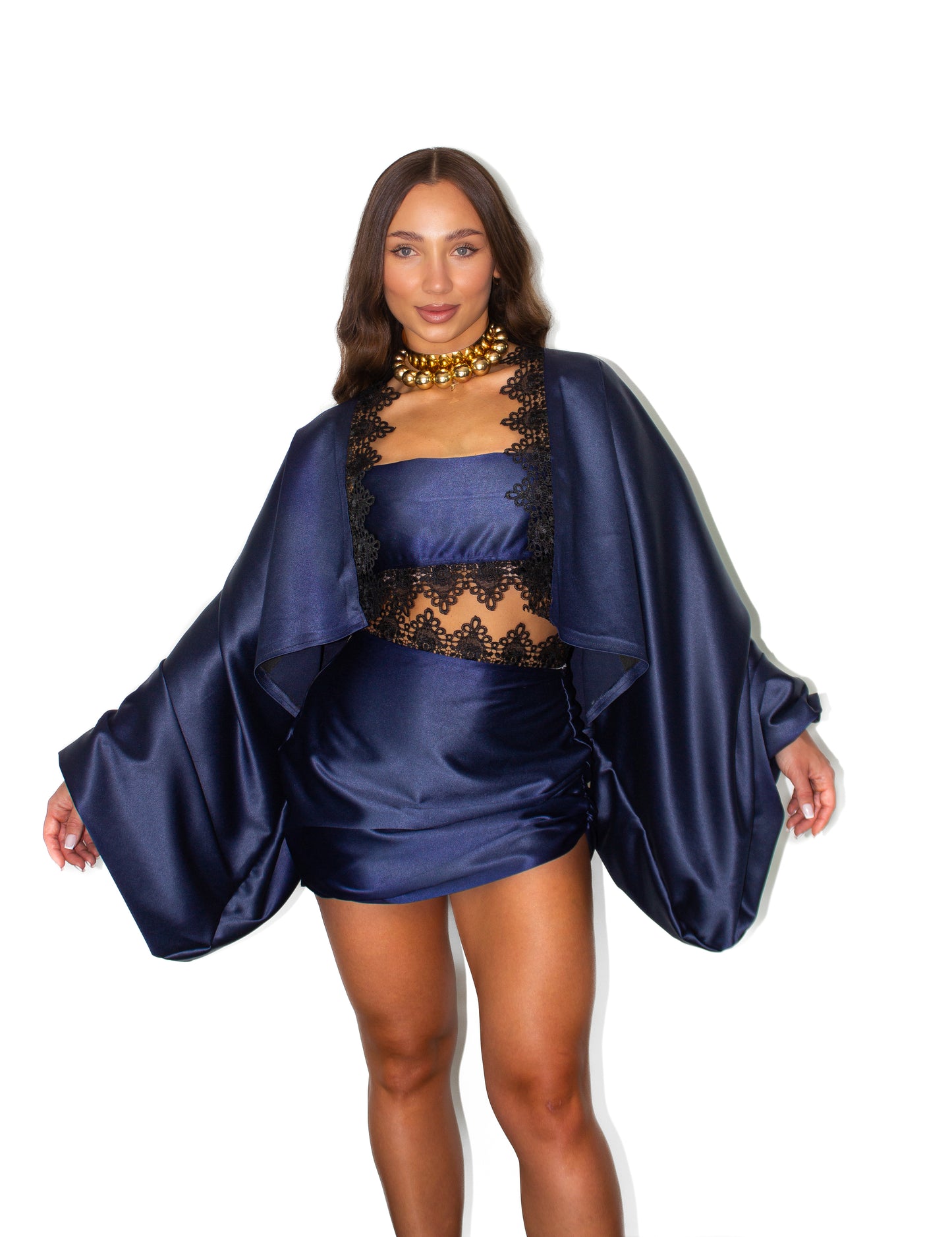 Navy Blue Satin Sexy Set