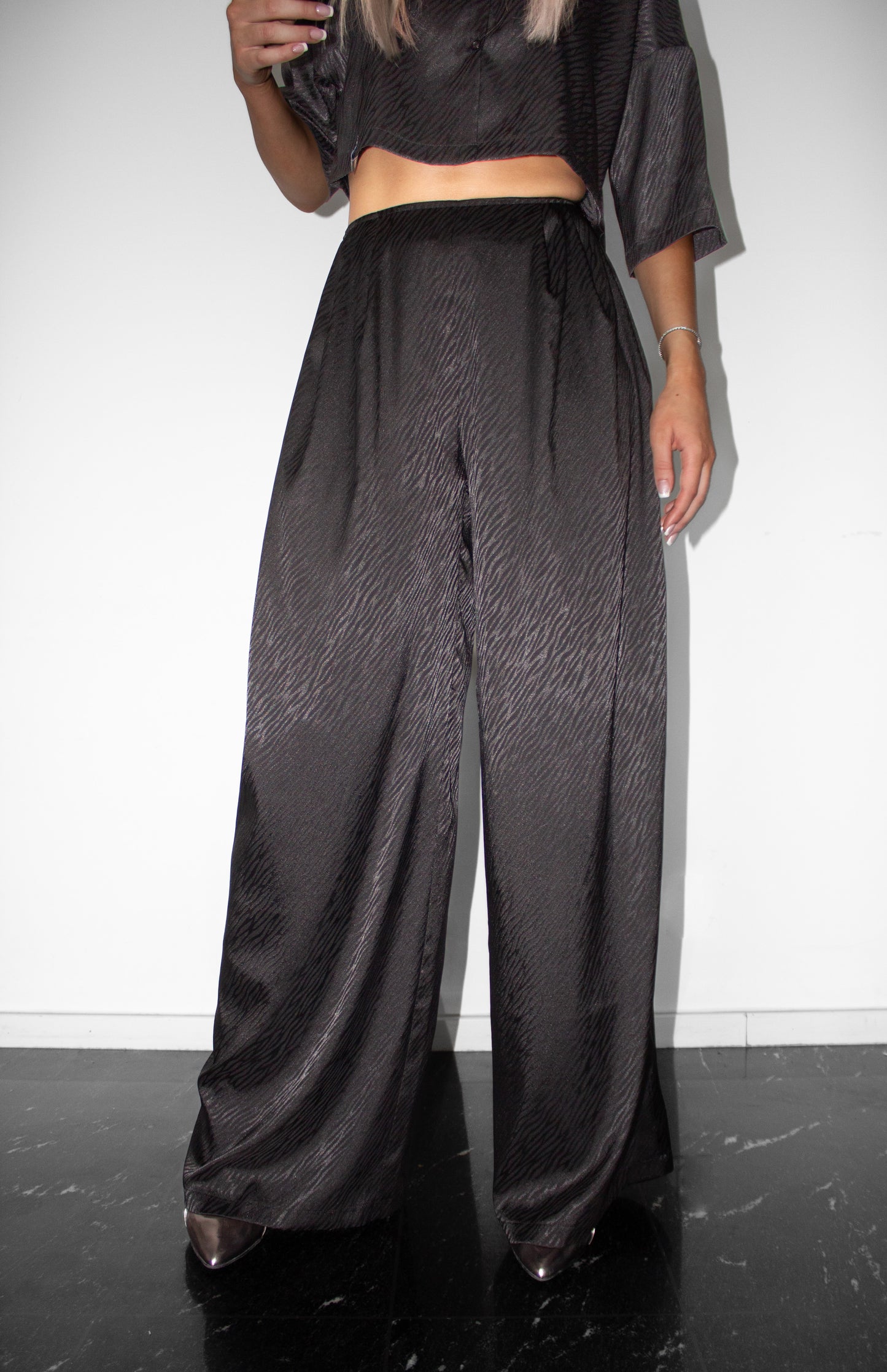 Black Zebra Satin Trousers