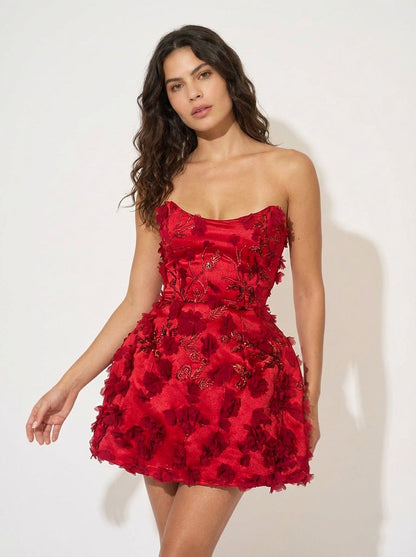 Red Petal Corset Mini Dress