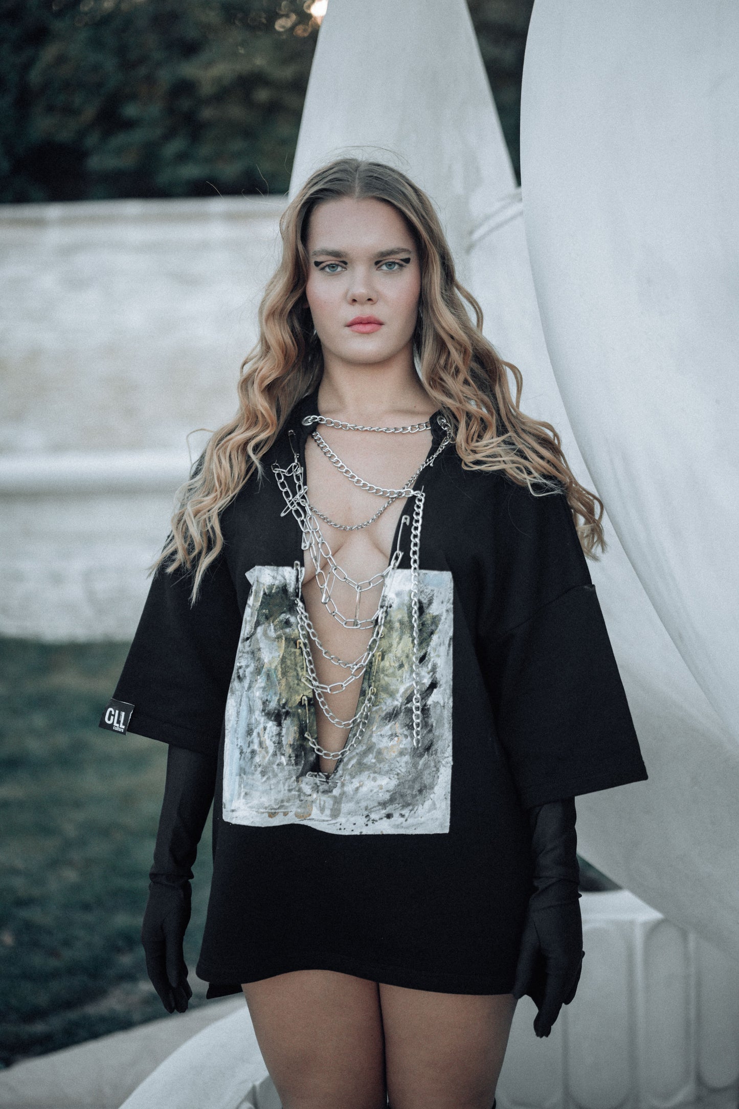 Chain Painting Black Oversized Dress