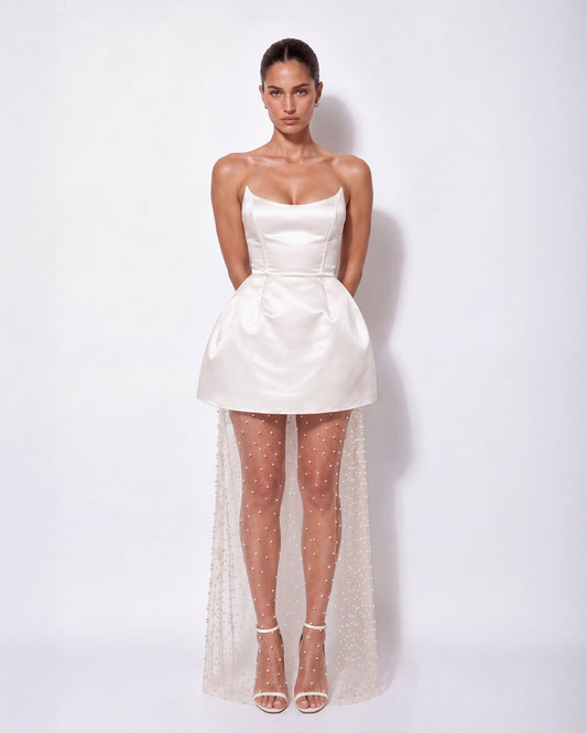 White Pearl Corset Maxi Dress
